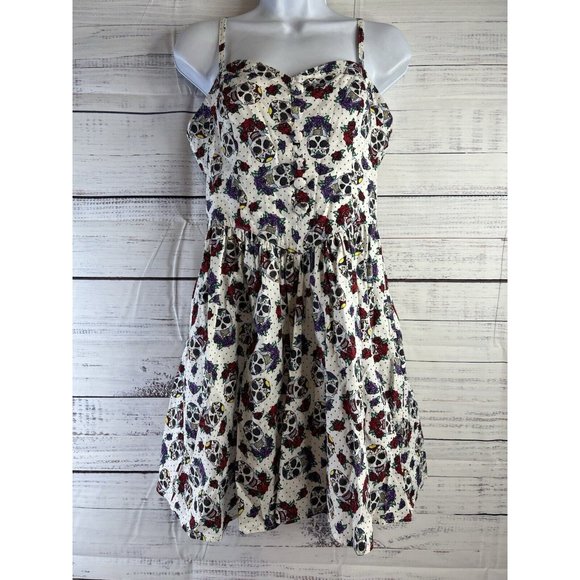 Hell Bunny Dress Day of Dead Sugar Skulls Women's M Sleeveless Rockabilly - Picture 1 of 12